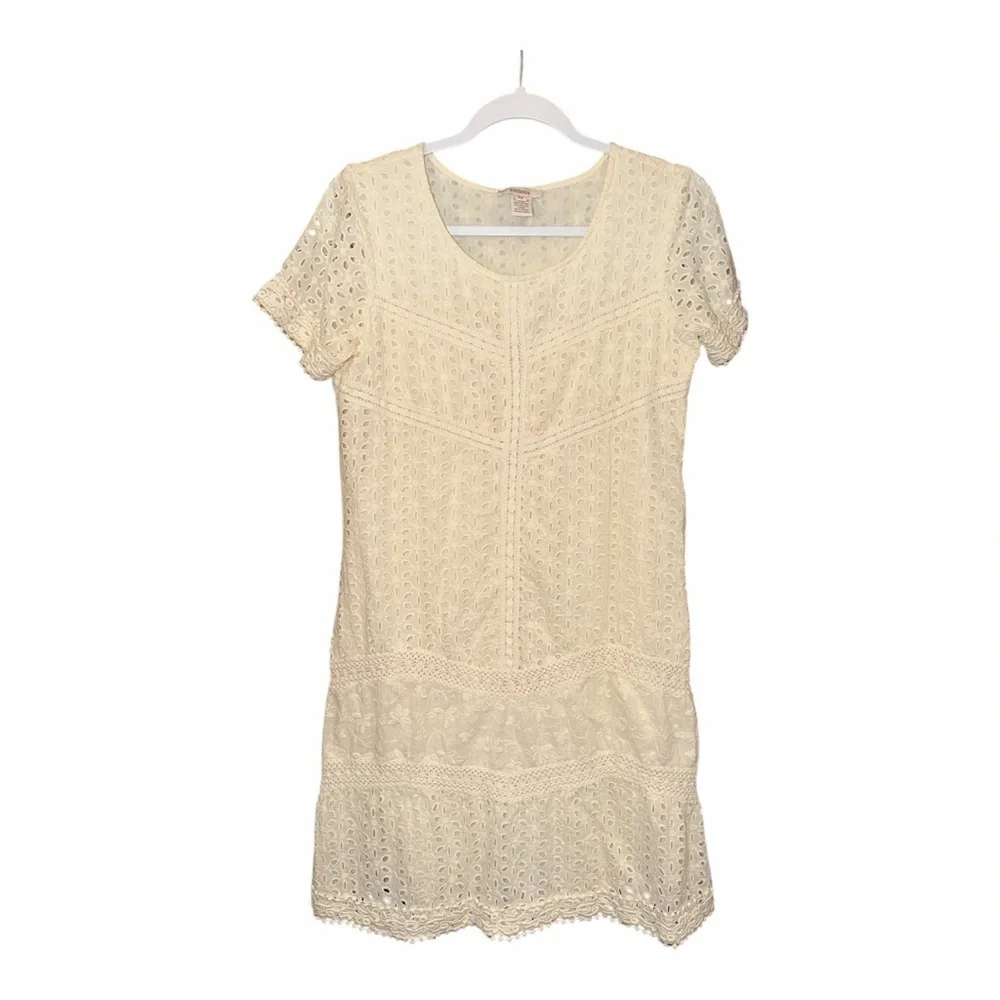 Sundance Ivory Eyelet Shift Dress • Soft Girl Vintage Romantic Cottagecore P8 AG